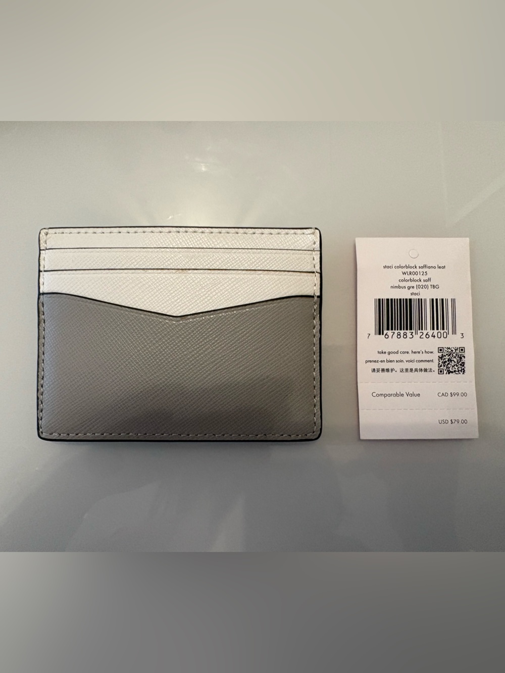 kate spade Gray and White Leather Card Case